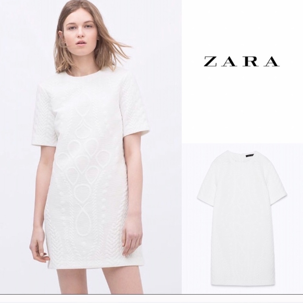 Zara White Textured Cocoon Dress - Worn Once, Like New! - Picture 4 of 4